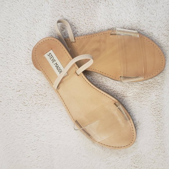 STEVE MADDEN Clear Flat Sandals Size 6 - Picture 2 of 6